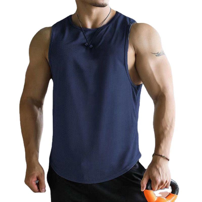 Men's Summer Sports Leisure Muscle Fitness Mesh Breathable Quick Drying Solid Color Sleeveless Vest for Men