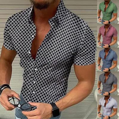 Summer New Men's Printed Slim Fit Shirt Large Fashion Casual Short Sleeve Shirt Men