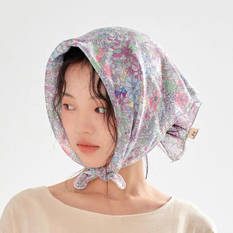 Silk Scarves, Women's Flower Shaped Square Scarves, Breathable In Spring and Summer, Wrapped In Head, Sun Protection, Neck Protection Scarf