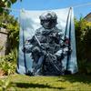 1pc Soldier Print Outdoor Blanket - Soft Flannel Cozy for Travel & Camping - All-Season Warm Bed Cover, Machine Washable yy251229094