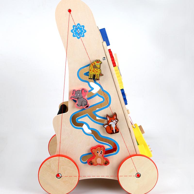 Nordic-Style Wooden Walker & Activity Center with Bead Maze, Xylophone, and Gears for Cognitive Play.