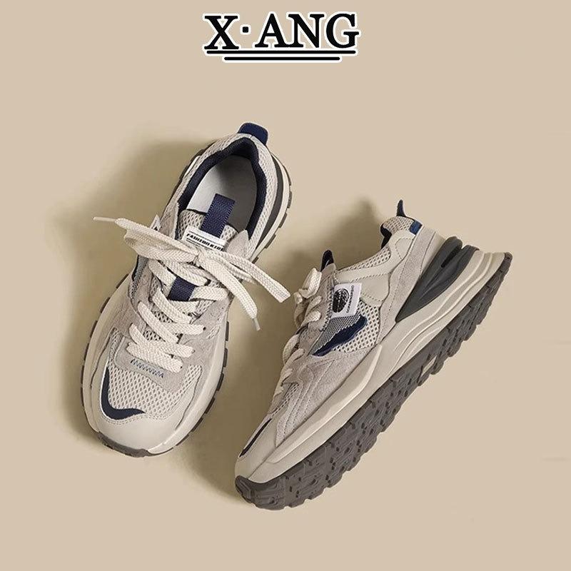 Waffle children spring and summer new leather casual sneakers mesh breathable platform dad shoes