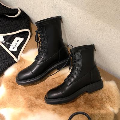 Leather Short Boots Martin Boots Women's New Fashionable Versatile Winter Velvet Short Tube Flat-bottomed British Style Boots