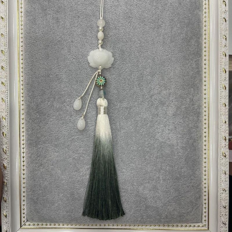 Vintage Chinese Hanfu Pendant Traditional Tassels Pendants Imitation Lotuses Jade Fashionable Jewelry for Celebrations