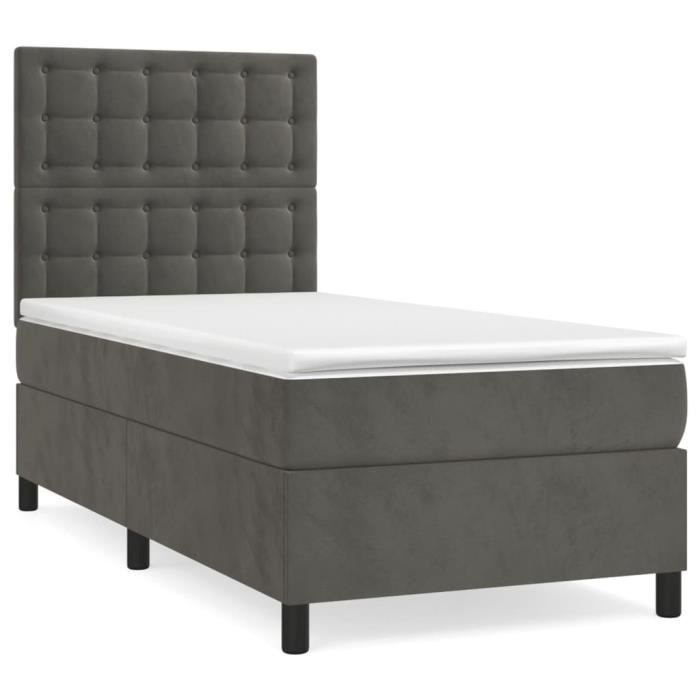 VidaXL Divan Bed and Mattress Dark Grey 90x200 Cm Velvet - Model 3143242