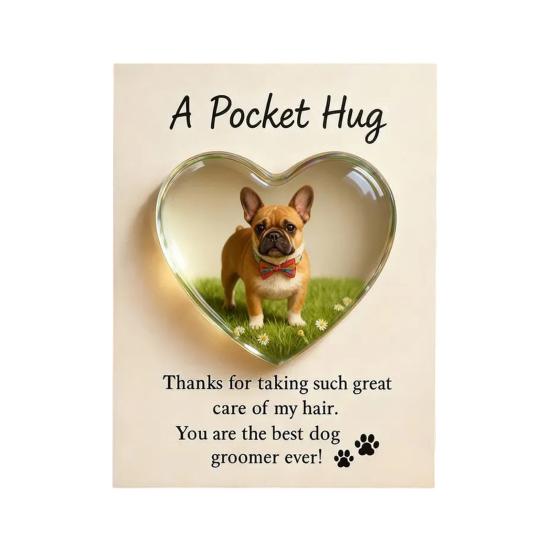 Kieszonkowy przytulasek dla psiego groomera z kartką z życzeniami Akrylowy w kształcie serca Żeton kieszonkowy do przytulania dla groomerów zwierząt Domowy upominek podziękowanie dla groomera Pamiątka na pamiątkę