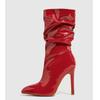 Fashion Sexy Pointed-Toe Patent Leather High-Heel Ankle Boots Women Fashion Wrinkle Side Zipper Design Mid-Calf Boot Party Stripper Shoe