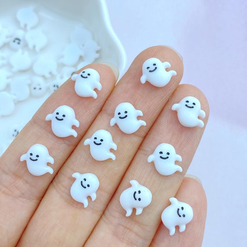 50Pcs New Cute Resin 8mm Mini White Ghost Series Flat Back Manicure Parts Embellishments For Hair Bows Accessories