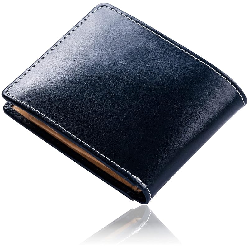 

[Unevenness] wallet italian leather full grain leather men s bi-fold Skimming prevention genuine leather (Italian/Navy)