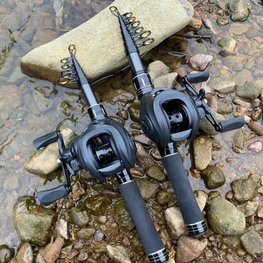 Carrete de Baitcasting Ultraligero Combo Caña de Pescar de Lanzamiento Largo para Viaje Caña de Pescar Mini Viaje