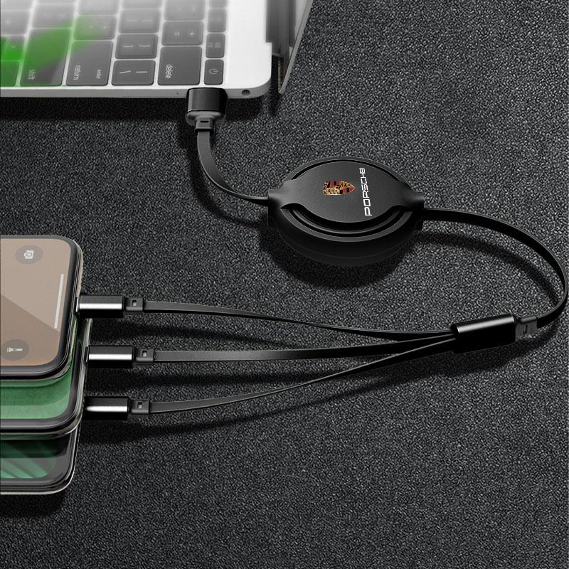 1Pcs Car Mounted Telescopic Three In One Mobile Phone Charger For Porsche 911 Cayenne Panamera Macan Boxster Carrera-GT 928 918-Spyder
