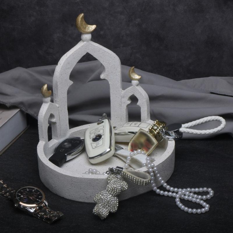 Gold and White Mosque Tower Model with Storage Box,Ramadans Eid Home Decors Decorative Ornament for Table Bookshelf