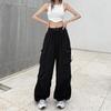 New Design High Street Overalls Women's Loose Straight Wide-leg Big Pocket Casual Retro Leggings Tide