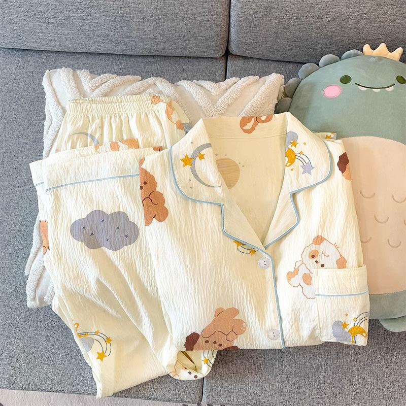 Spring New Style Cartoon Sea Salt Small Milk Dog Pajamas Women'S Sweet Cardigan Long-Sleeved Loungewear Real Shot