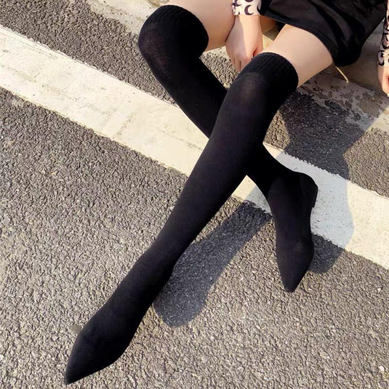 Internet Celebrity Winter Flat Boots Knitted Wool Women's Shoes Socks Pointed Elastic Thick Heel Martin Women's Boots