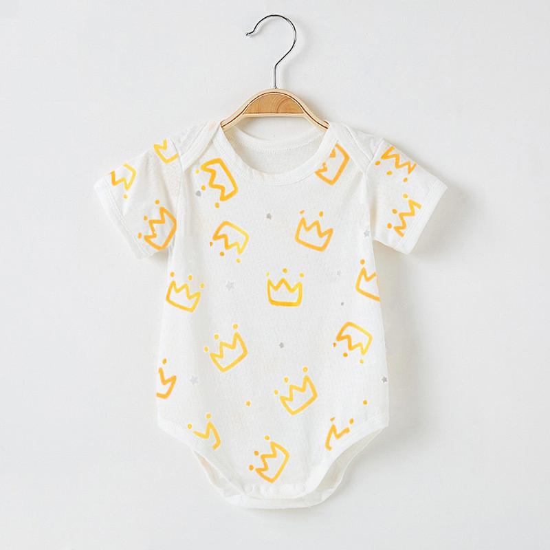 Dinosaur Moon Rabbit Flower Bear Print Baby Summer Cotton Short Sleeve Romper With Breathable Mesh For Toddler Boys Girls