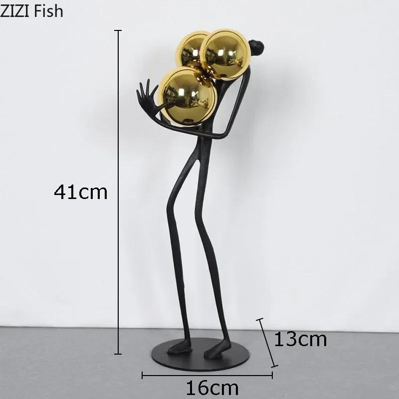 Minimalistische schwarze Streichholzmännchen Ornamente Goldene Kugel Dekorative Charakterstatue Schreibtischdekoration Abstrakte Figurenskulptur