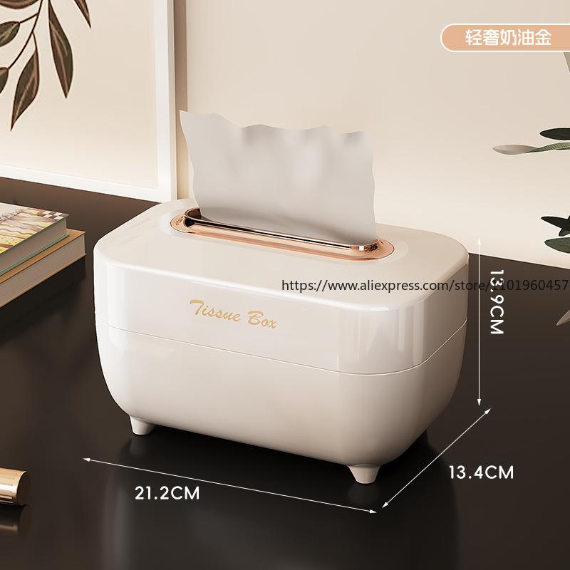 Luxury Style Spring-Activated Tissue Box Plastic Storage Case for Disposable Face Towels for Home Living Room Bathroom Office
