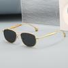Retro European-American Double-Beam Metal Oval Sunglasses for Women