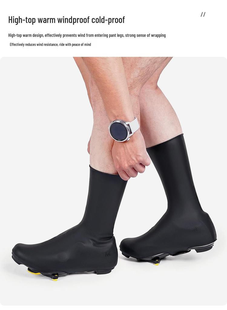 Non-Slip Windproof Waterproof Cycling Shoe Covers - Warm, Low Wind Resistance, Long Tube Silicone Design