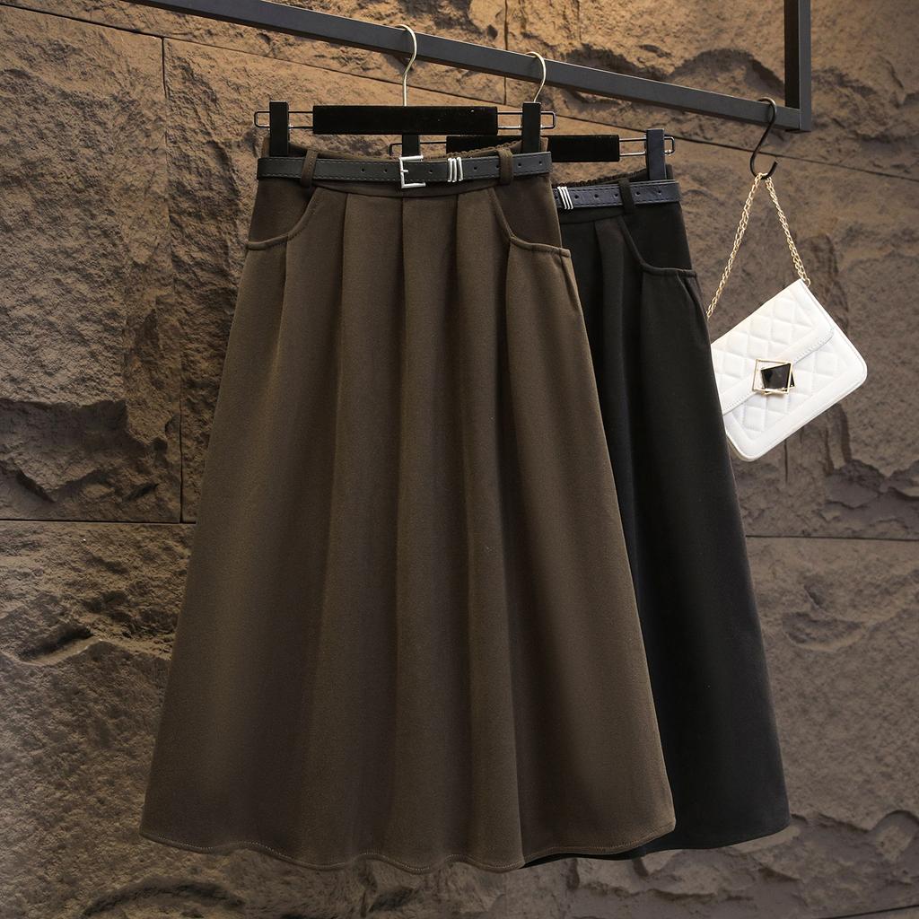 Large Size Women's Winter New Style Covers Belly and Makes You Look Slim A-line Skirt Fat Mm High Waist Mid-length Large Umbrella Skirt