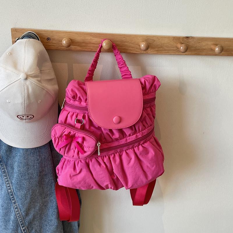 Solid Color Backpack Women's Pleated Handbag with Coin Purse