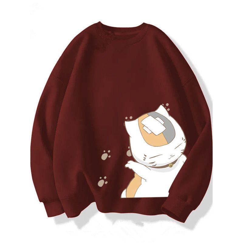 Trendy Brand Collaboration Cat Teacher Summer Friends Account Round Neck Sweatshirt Unisex Ins Autumn and Winter Couple Loose Top