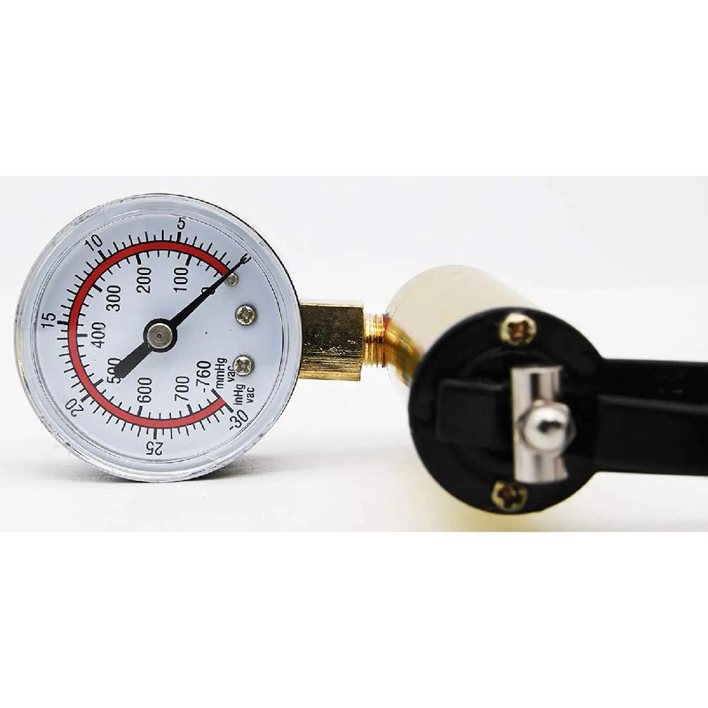 Pompa a vuoto manuale 2 in 1 Kit di scarico del liquido dei freni Kit di prova della pompa a pistola per vuoto Manometro per vuoto in alluminio portatile e durevole