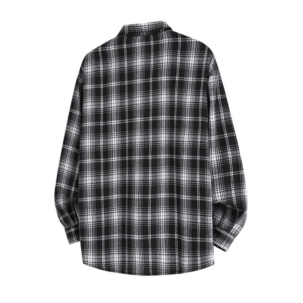 Men's Retro Plaid Single-Breasted Loose Casual Lapel Long Sleeved Jacket