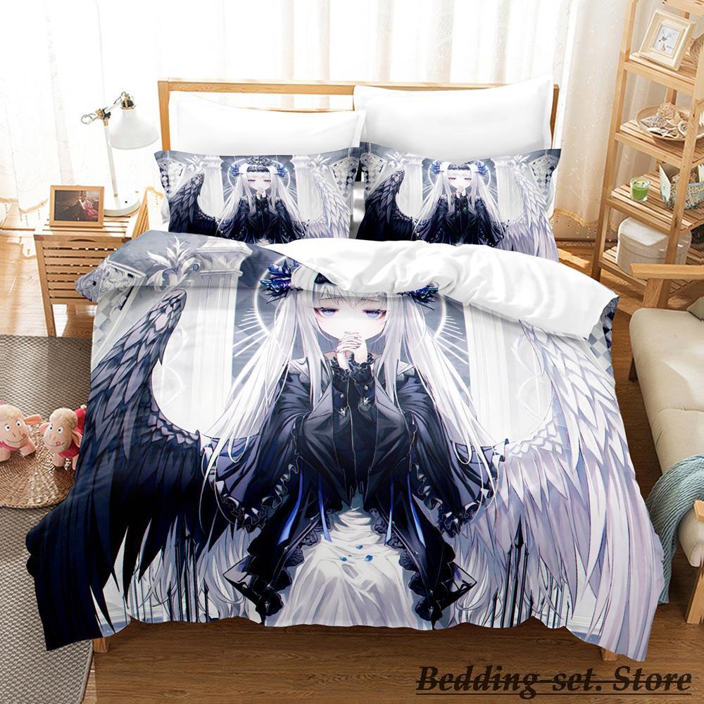 Angel Girl Bedding Set Single Twin Full Queen King Size Bed Set Adult Kid Bedroom Duvetcover Sets Anime Parure De Lit Bed