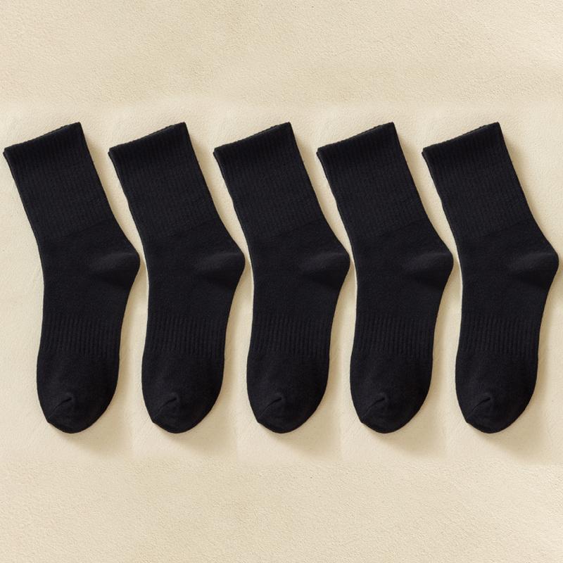 Soild Cotton Sports Socks Mid Calf Black White Stockings Soft Breathable Athletic Socks Soft Comfortable Solid Hosiery