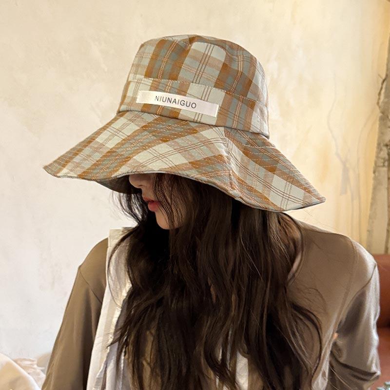 Plaid Fisherman Hat Children's Summer New Fashion Travel Vacation Basin Hat Big Brim Sunscreen Hat