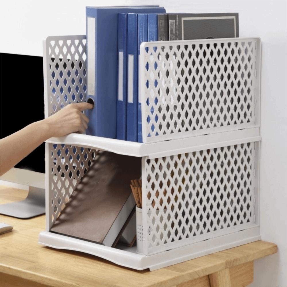 Plastic File Layered Partition Shelf Stackable Toy Snacks Container Clothes Storage Rack Office