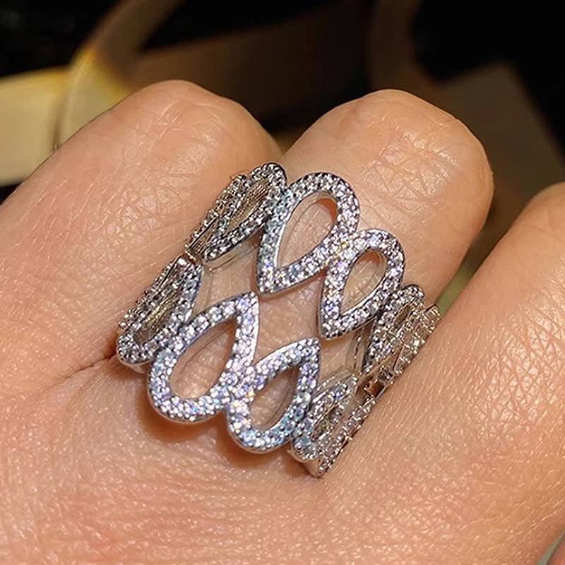 

Huitan Elegant Women Opening Ring Multi Water Drop Design Full Shiny CZ Wedding Party Accessories Daily Trendy Charming Jewelry resizable