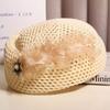 Korean Floral Painter hat French Women Knit Fabric Cap Versatile Hollow Out Beret  Spring