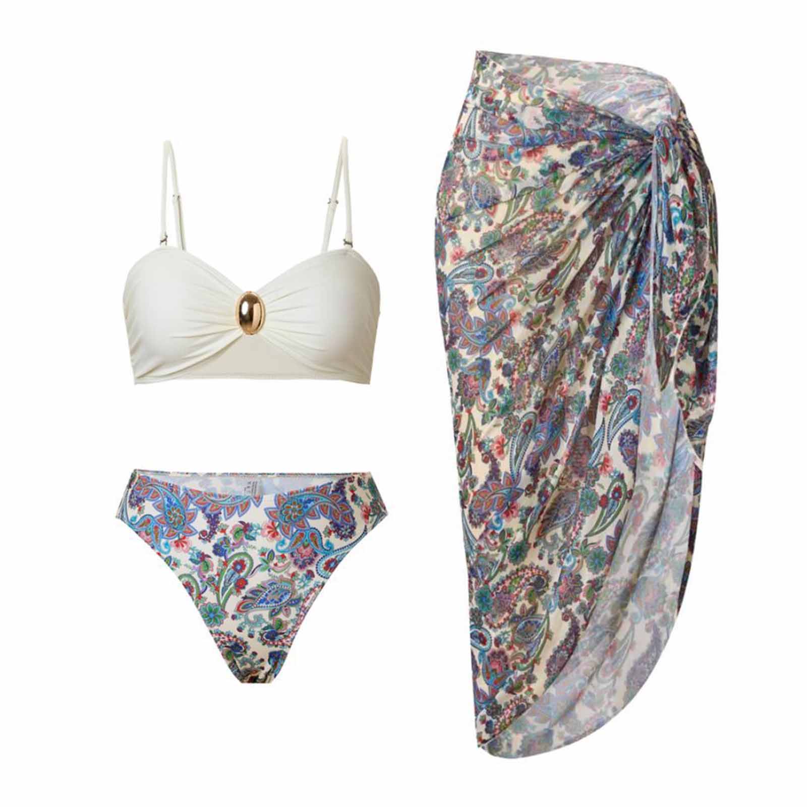 Women s Sexy Printed Three-Piece Swimsuit Set with Long Dress,  Fashion Beach & Resort Vacation Swimwear L