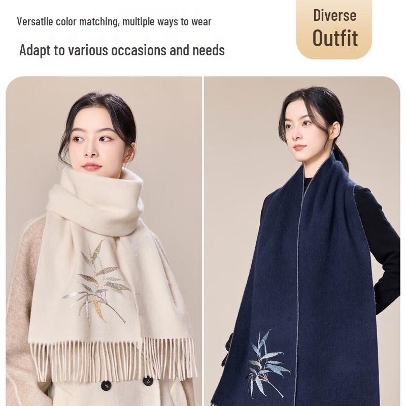 JIUMU Women's Pure Wool Embroidered Scarf Shawl