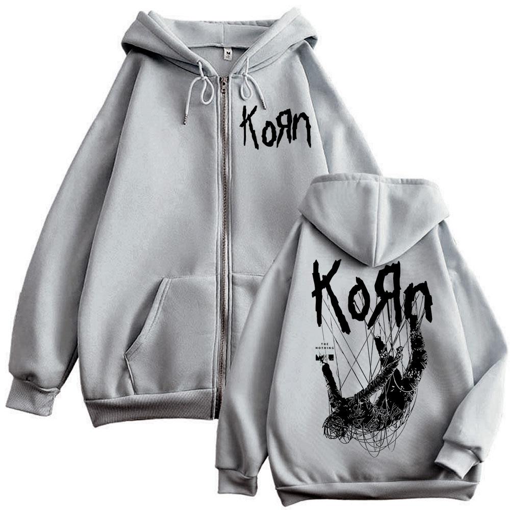 Rock Band Korn Худи на молнии с принтом альбома The Nothing Готический Винтажный Застегивающееся на молнию Худи Мужское Женское Повседневная Мода Толстовка Уличная одежда XL серый 2770₽