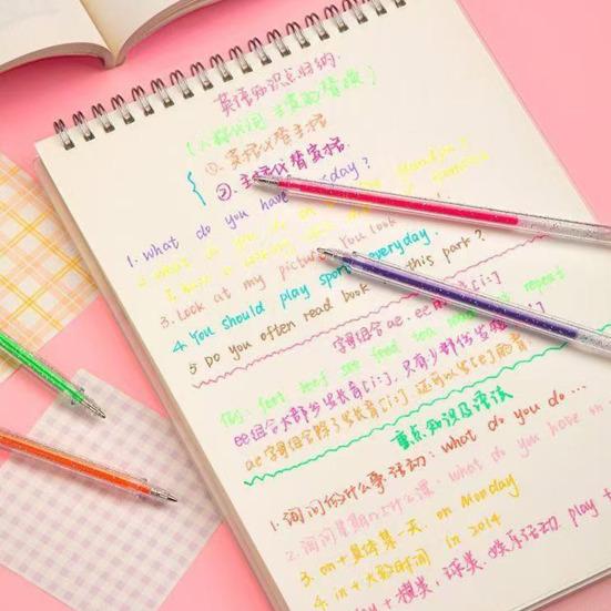Highlighter Pen Set Transparent Body Multicolored Painting Pen with Glitter Sparkling Effect Smooth Metal Tip Ink Highlighter for Note Marking