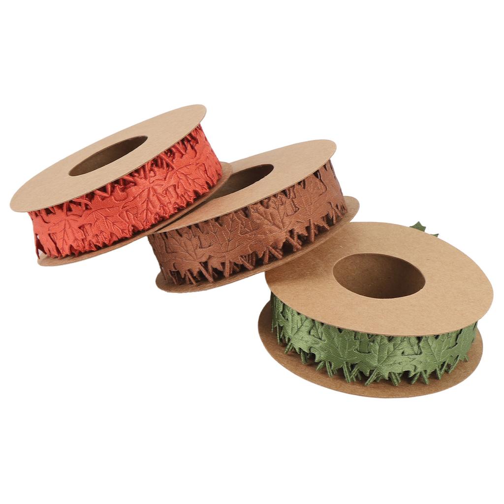 3 Rolls Fall Ribbons for Crafts 3 Color DIY Wreath Gift Wrapping Bouquets Decorations Maple Leaf Thanksgiving Autumn Ribbons