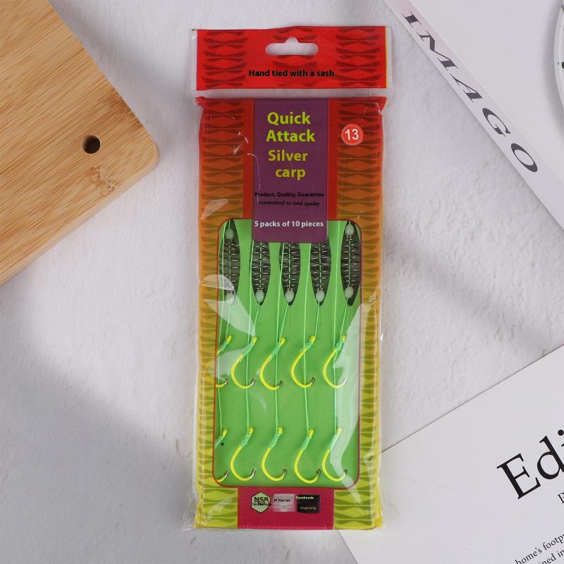 

5 шт./комплект Рыболовный крючок из нержавеющей стали Для морской и пресноводной рыбалки Флуоресцентно-зеленый 8# -13# Прочные острые пружинные крючки