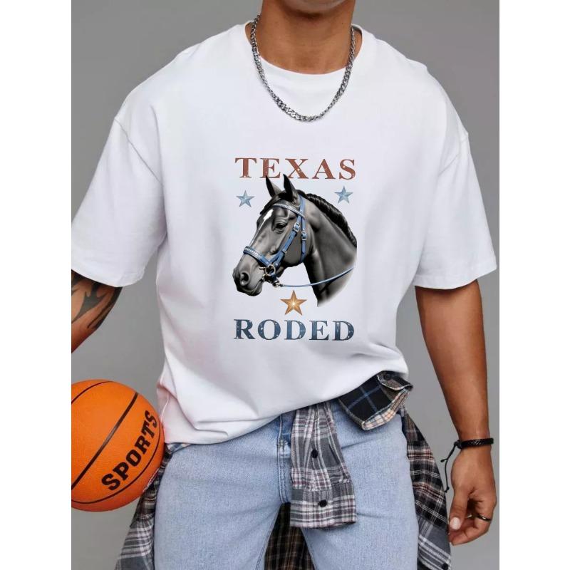 Camiseta Texas Rodeo Caballo Blanco Diseño Gráfico y de Texto de Caballo de Rodeo de Texas para Ropa Casual y Eventos Western