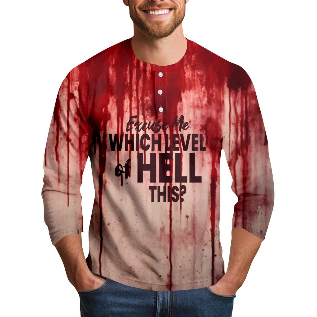 Men's Halloween Print Raglan Dralan Three-quarter Sleeve Casual Top