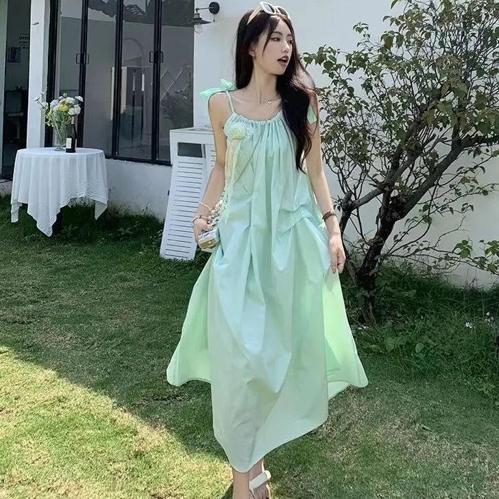 Gentle Wind Suspender Dress Women's Summer New High-end Sweet and Cool Temperament Versatile Medium and Long Skirt
