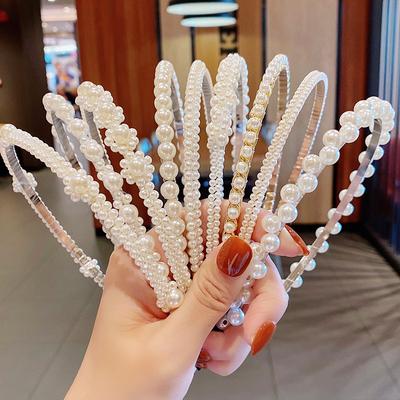 Women Vintage Elegant Full Pearls Simple Metal Hairbands Lady Sweet Hair Decorate Headband Hair Hoops Hair Accessories
