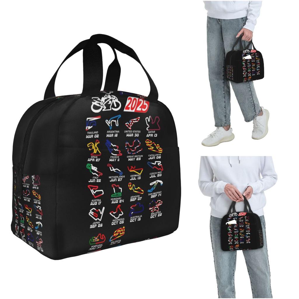 Calendar Season 2025 MotoGp Circuits Insulated Lunch Bag for Women Children Portable Food Boxes Thermal Lunch Box Tote