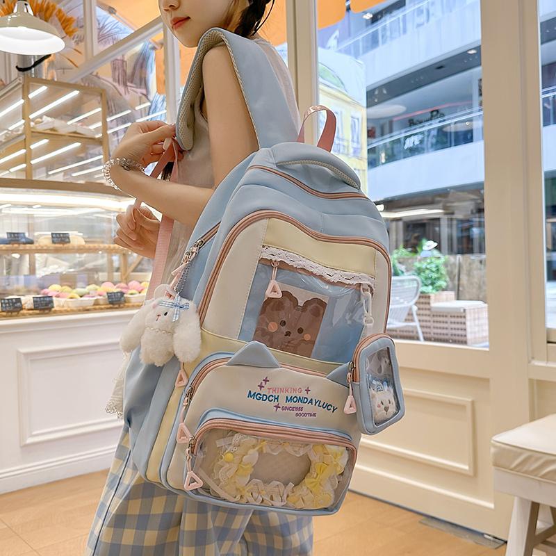 Color Block Student Schoolbag Children's Large Capacity Backpacks with Coin Purse