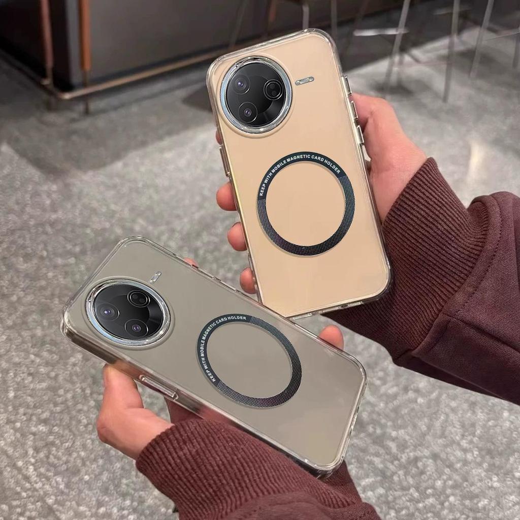 Case for Xiaomi POCO F7 Pro Ultra Minimal Semi-Transparent Magnetic Casing Raised Electroplated Lens Bezel Anti-Slip Drop Resistant Protective Shell