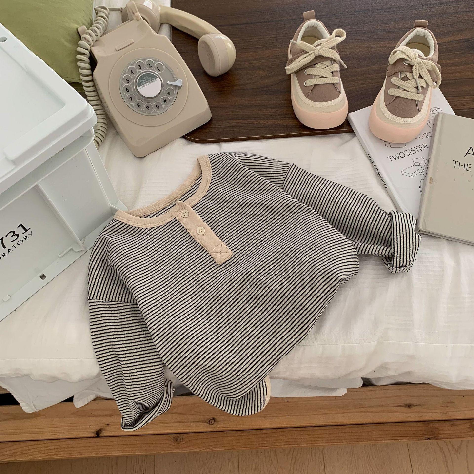 

Children s T-Shirts Spring/Fall Tops Boys & Girls Striped Long-Sleeve T-Shirts Minimalist Tops 140cm белый