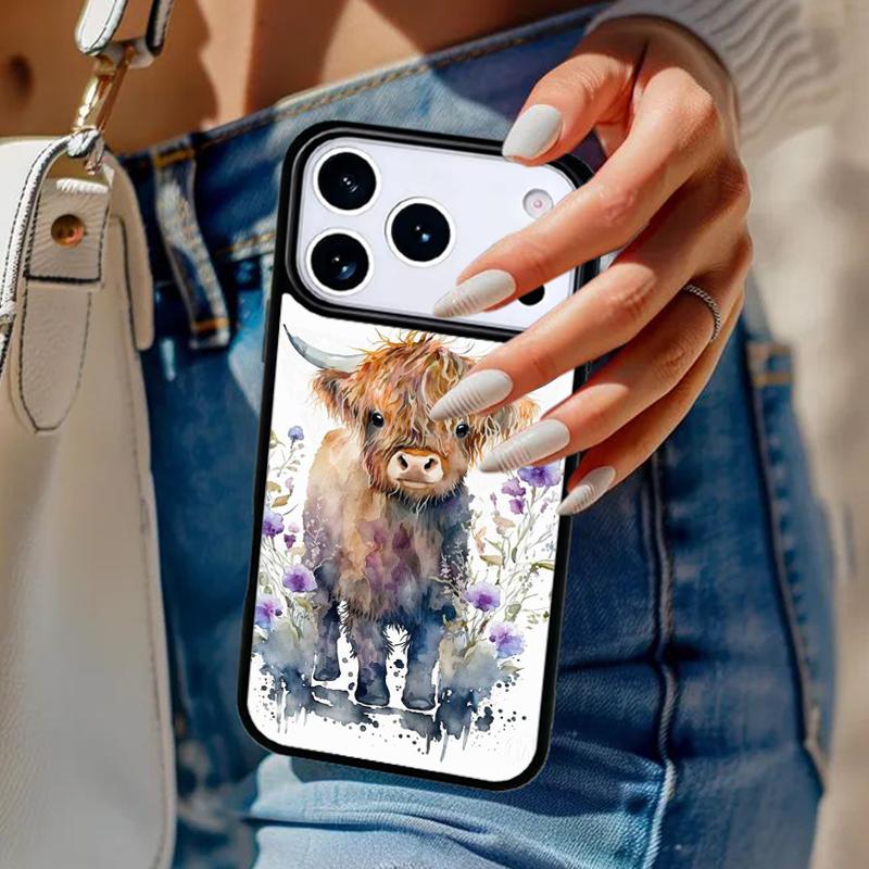 Western Highland Cow Sunflower Cute Phone Case For iPhone 17 Air 14 15 13 12 Max Cover For Apple 16e 11 Pro Max Plus Coque